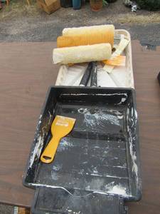 lot 104 image: 2 paint pans, various rollers