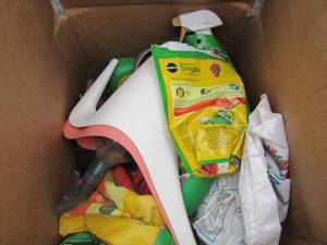 lot 132 image: Used garden lot includes, plant waterer, plant food and more