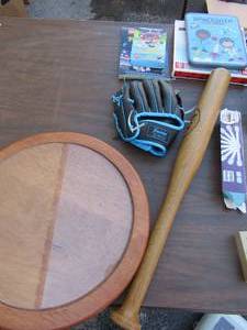 lot 167 image: Kids lot includes baseball bat and glove, learning card set, magnetic game and more
