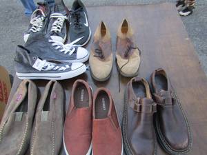 lot 195 image: mens shoe lot, includes sizes 10 thru 12, some new-- dress shoes, tennis shoes, house shoes