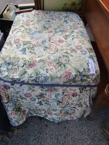 lot 241 image: floral covered foot ottomen, small colorful sitting stool