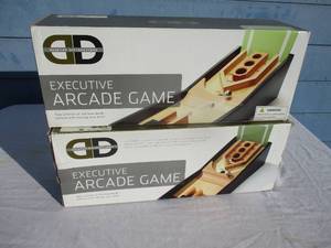 lot 55 image: 2-NIB- Desktop Distractions Executive Wooden Ski Ball Arcade Games, Note 2 x Money