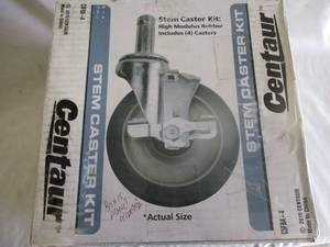 lot 79 image: NIB-CENTAUR Stem Caster Kit. High Modulus Rubber, 4- 5 Swivel Casters With Brakes. Load Rating is 300-Lbs Per Caster.