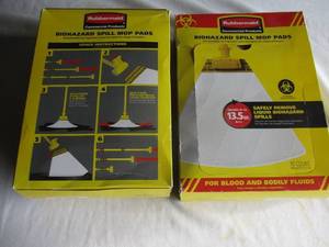 lot 61 image: Rubbermaid Commercial Products 2-Boxes Of 10-Ea. Biohazard Spill Mop Pads- #2017060, 20-pcs. Mop Pads Only
