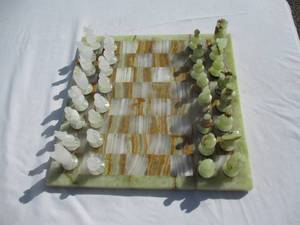 lot 12 image: Quartz Chess Set With Quartz Board-About 14 x 14