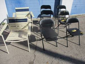 lot 95 image: LOT- 2-Lawn Chairs and 6-Padded Folding Chairs-3 Seats Need Repaired or Covered