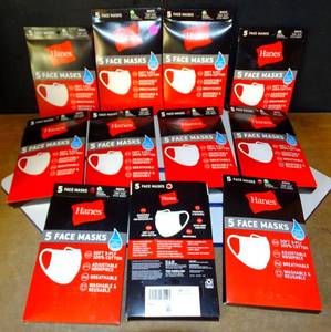 lot 14 image: Hanes 100% Cotton 5-pack Face Mask - WHITE (X11  55 MASKS)