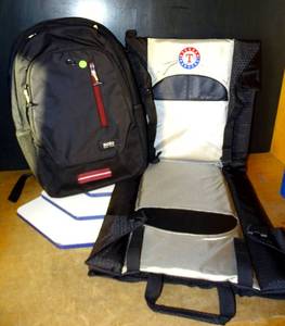 lot 39 image: NICE SOLO BACK PACK AND TEXAS RANGERS PORTABLE SEAT