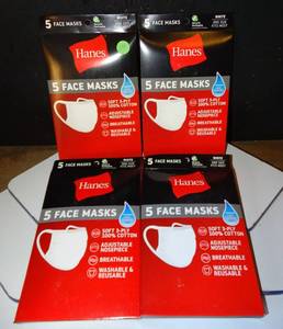 lot 114 image: Hanes 100% Cotton 5-pack Face Mask - WHITE (X4  20 MASKS)
