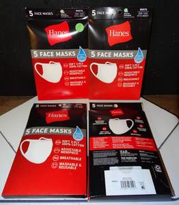 lot 115 image: Hanes 100% Cotton 5-pack Face Mask - WHITE (X4  20 MASKS)