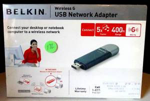lot 172 image: NEW - Belkin Wireless G USB Network Adapter 802.11g Hi-Speed USB
