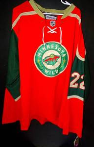 lot 194 image: NEW WITH TAGS - REEBOK OFFICIAL NHL CAL CLUTTERBUCK MINNESOTA WILD #22 JERSEY - SIZE 56 XXXL