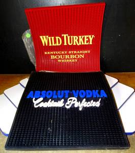 lot 220 image: NEW LOT OF 2 - BARBACK MATS - WILD TURKEY AND ABSOLUTE VODKA