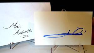 lot 291 image: AUTHENTIC HAND SIGNED INDEX CARD - RACE CAR & INDY LEGEND, MARIO ANDRETTI