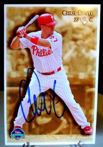 lot 296 image: PHILADELPHIA PHILLIES STAT CARD OF CATCHER, CHRIS COSTE AUTOGRAPH