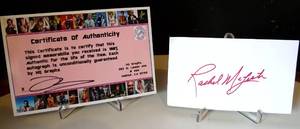 lot 299 image: AUTOGRAPHED INDEX CARD - WOMENS BODYBUILDING CHAMPION RACHEL McLISH WCOA