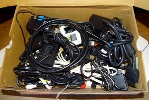lot 319 image: SHOEBOX FULL OF ASSORTED POWER CORDS AND CABLES