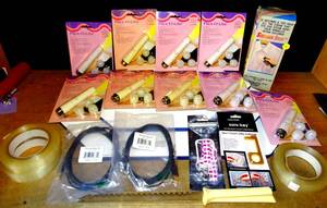 lot 321 image: ASSORTMENT LOT - 9X FLEX O LITES, 3 ROLLS BINDING TAPE, STEAM IRON, AND MORE