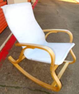 lot 329 image: NICE WOODEN ROCKER WITH CANVAS SEATING