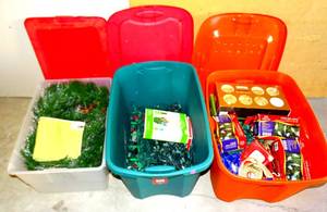 lot 330 image: THREE TOTES FULL OF CHRISTMAS LIGHTS AND DECORATIONS