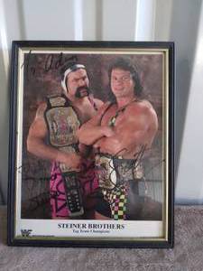 lot 31 image: Vintage WWF Steiner Bros Autographed 8x10--Not Authenticated