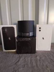 lot 40 image: Lot of Empty Boxes 2 IPhone 11s and 1 Eco Citizens Watch Box--See Pics