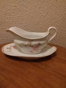lot 50 image: B&S Austria Gravy Boat and Platter-Numbered 11563--Floral Design