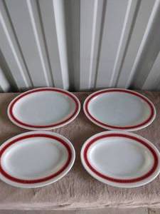 lot 62 image: 1970-73 Pyrex Corningware Cherry Fleur De Lis Pattern---Two 8 12 and Two 12 12----4x the Money