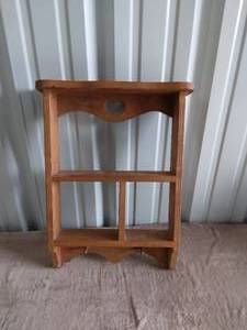 lot 84 image: Wooden Hanging Wall Shelf with Hear Design--Middle Key Holder Missing--24x16x5