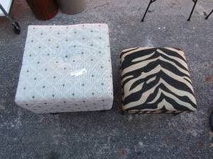 lot 45 image: Zebra print foot stool, Light blue dotted foot stool qty 2, both in good condition