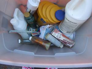 lot 57 image: Tub of indoor outdoor used cleaners