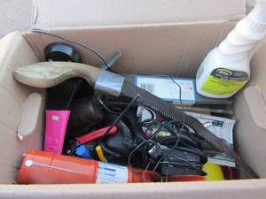 lot 65 image: Tool lot includes caulk guns, saws, copper clippers, paper punch pliers and more