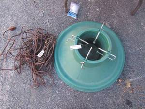 lot 81 image: Christmas tree stand, multiple brown extension house hold cords qty 3