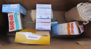 lot 108 image: first aid lot includes bandades all sizes, sterile gauze pads, ace bandage, hand sanitizer