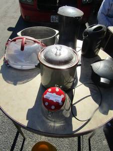 lot 155 image: Mar Coffee maker , rival crock pot, mixer by sunbeam, electric coffee brewer, cookie jar with redlid