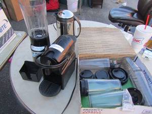 lot 184 image: Cuisinart blender with all extra parts, Nespresso coffee machine both used but work, tea coffee kettle