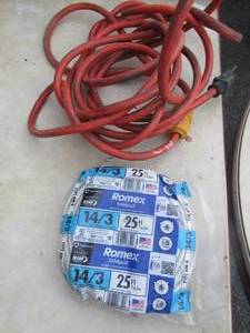 lot 208 image: Pointer Gordon 143 25ft ground wire new pack, orange heavy duty extension cord 10ft