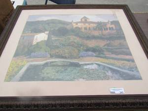 lot 245 image: ART DesertLANDSCAPE with house FRAMED no artist, 3440