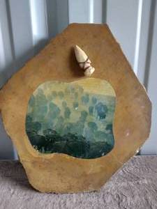 lot 60 image: Native American Art-Buffalo Photo and Arrow Head on Granite---Heavy--See Pics