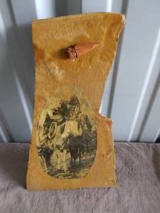 lot 72 image: Native American Artwork on Granite--Native Americans on Horses and Wooden Arrowhead