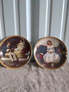 lot 85 image: Pair of Norman Rockwell Collector Plates-Pondering on the Porch & Waiting at the Dance