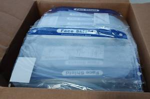 lot 34 image: BOX LOT OF FACE SHIELDS AS SHOWN.