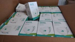 lot 38 image: CASE OF KN-95 MASKS AS SHOWN. APPROX. 110 BOXES WITH 10 MASKS EACH.