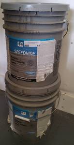 lot 44 image: PPG SPEEDHIDE MIDTONE BASE EXTERIOR 100% ACRYLIC LATEX PAINT AS SHOWN. ONE IS FULL AND ONE IS USED.