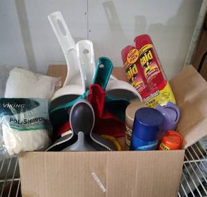 lot 62 image: ASSORTED CLEANERS, RAID, DUST PANS AND MORE AS SHOWN.