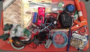 lot 111 image: SAND PAPER, BUNGEE CORDS, AND MORE AS SHOWN.