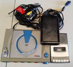 lot 120 image: DVD PLAYER, TABLET AND CASSETTE RECORDER AS SHOWN.