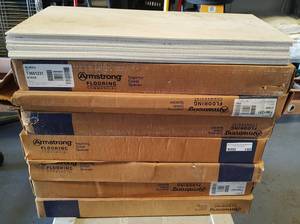 lot 140 image: LOT OF ARMSTRONG FLOORING BOXES AS SHOWN. (FLAT DOLLY NOT INCLUDED)