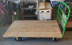 lot 142 image: COMMERCIAL STYLE FLAT BED CART AS SHOWN.
