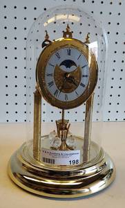 lot 198 image: WESTMINSTER MADE IN GERMANY CLOCK WITH GLASS DOME AS SHOWN.